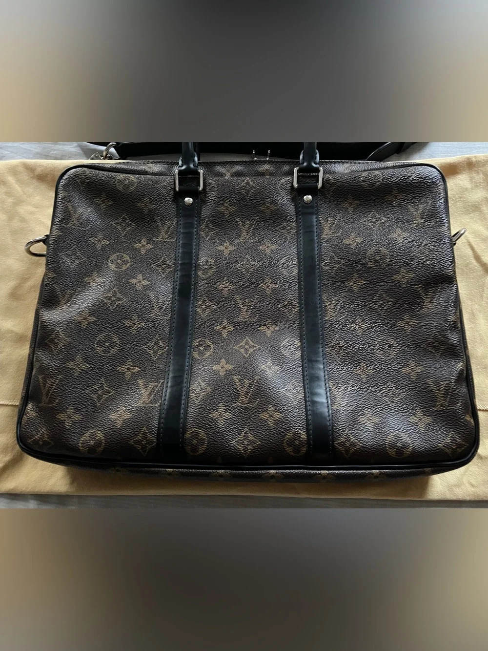 Authentic Louis Vuitton Monogram Macassar Porte Documents Voyage PDV Pm Bag
